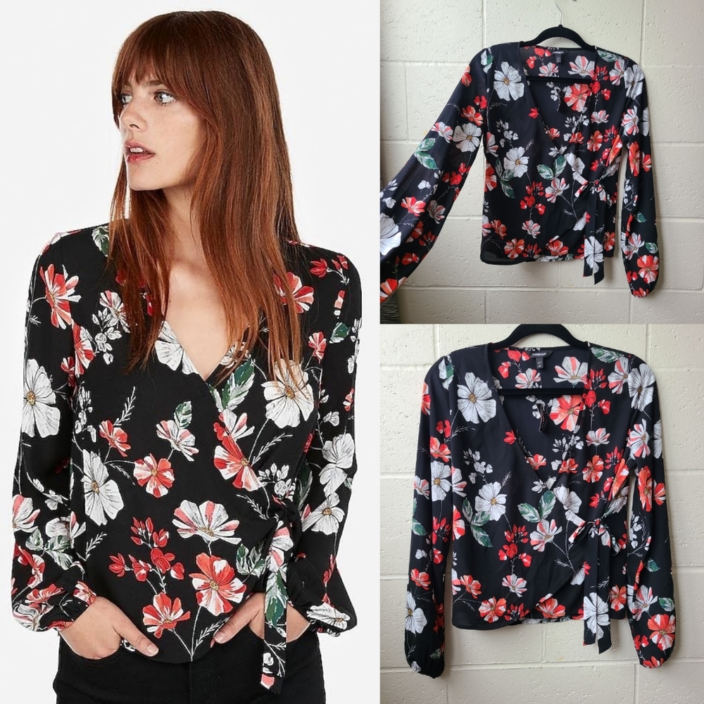 NWT - Express Floral Print Kimono Sleeve Surplice Wrap Top